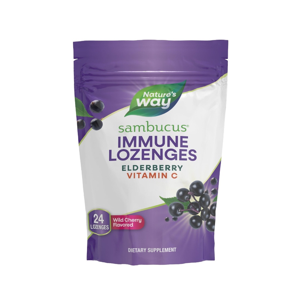 Nature's Way Sambucus Elderberry Lozenges, 1000 mg Vitamin C Per Serving, Wild Cherry, 24 Count