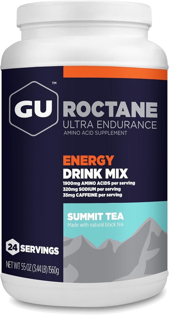 GU Energy Roctan Ultra Endurance Energy Drink Mix, Vegan, Gluten- Free, Kosher, 35mg kofeinu a Dairy- Free n-the- -Bean Energy for any Workout, 3.44- Pound Jar, Summit Tea