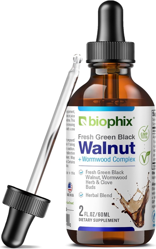 biophix Green Walnut Black Wormwood Extract 2 oz - Natural Pottent Herbs Cleanser Supports Intestinal Health