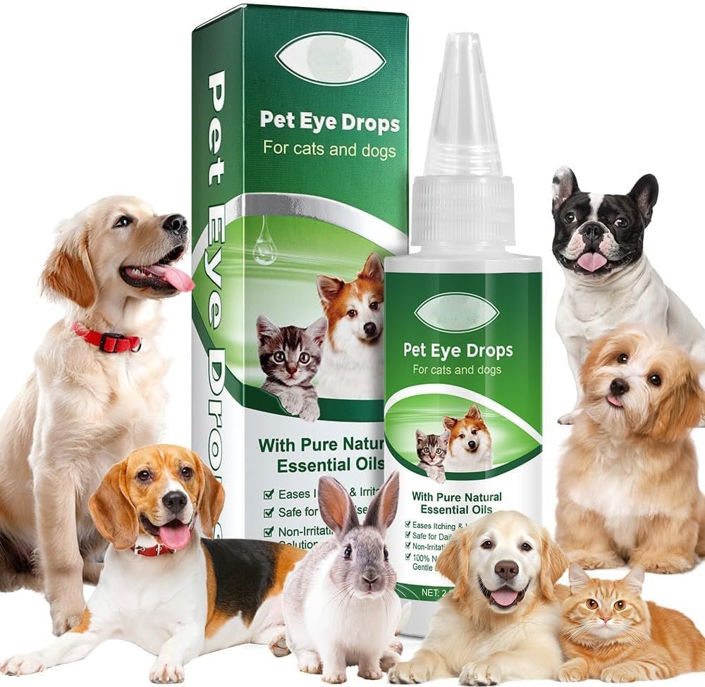 AIQIUSHA Dog Eye Drops 60ML pro všechny zvířecí oční mytí, pomáhá zmírnit růžové oči & alergie příznaky, Eázy Svědění & podráždění, s čisté přírodní esenciální oleje 100% přírodní, bezpečné, jemné a non-toxický