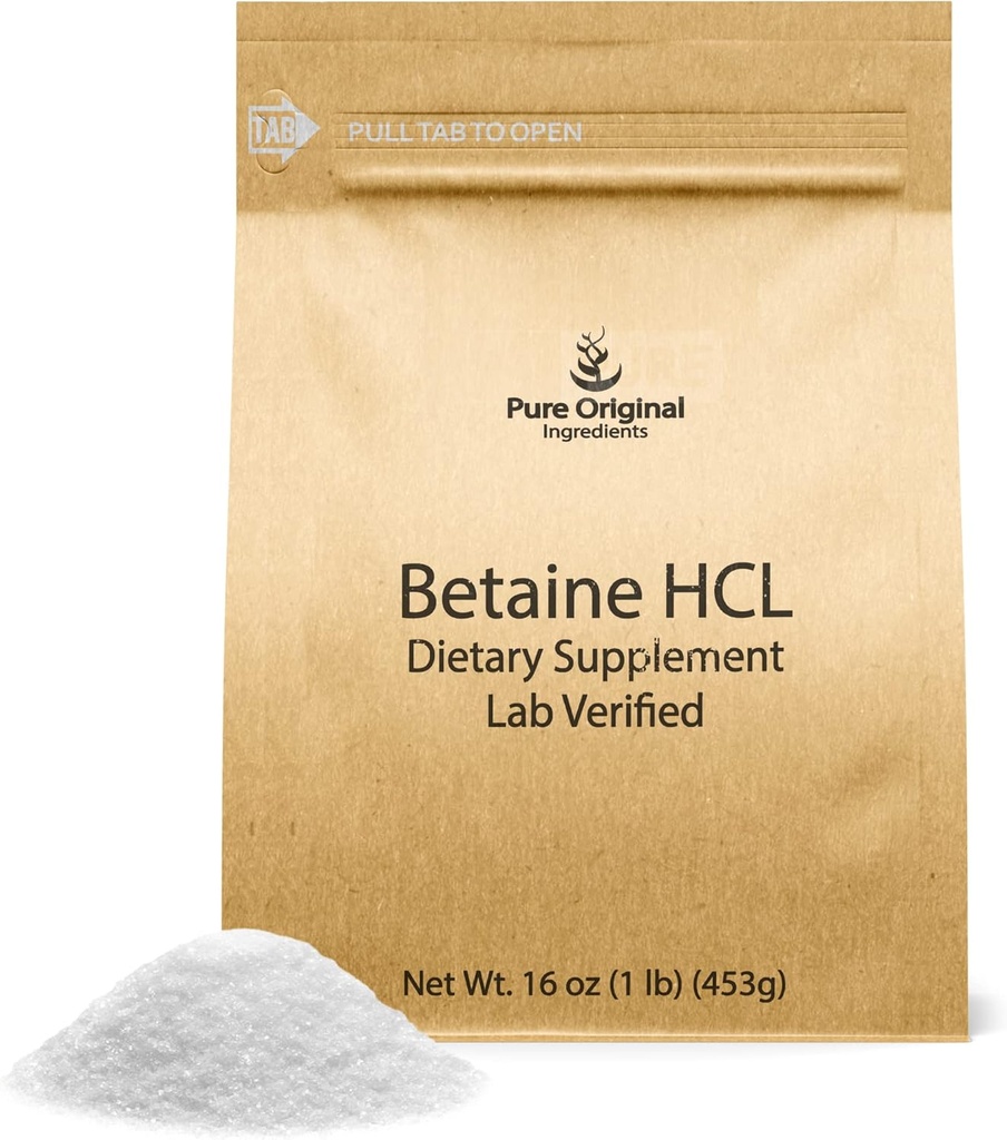PURE ORIGINAL INGREDIENTS Betaine HCL 1 lb, No addımlar və ya Doldurucular, Lab-based Supplement