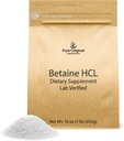 INGREDIENTES ORIGINAIS PUROS Betaína HCL 1 lb, Sem Aditivos ou Aditivos, Suplemento Verificado por Laboratório