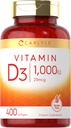 Carlile วิตามิน D3 1000 IU | 400 Softgels | High Pottember | Not-GMO & Gluten Free Supplement