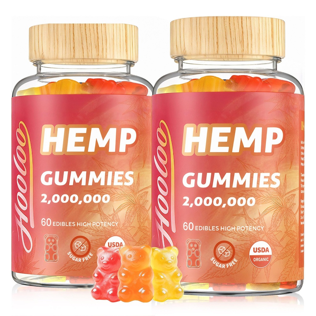 HOOLOO Hemp Gummies for Adult – High Potency 2,000,000, 100% Natural Pure Organic Sugar Free Fruity Hemp Gummies, Made in USA