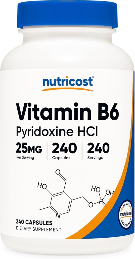 Nutricost Vitamin B6 (Pyridoxine HCl) 25mg, 240 Kapsül - Qeyri-GMO, Gluten Pulsuz və Vegetarian Friendly