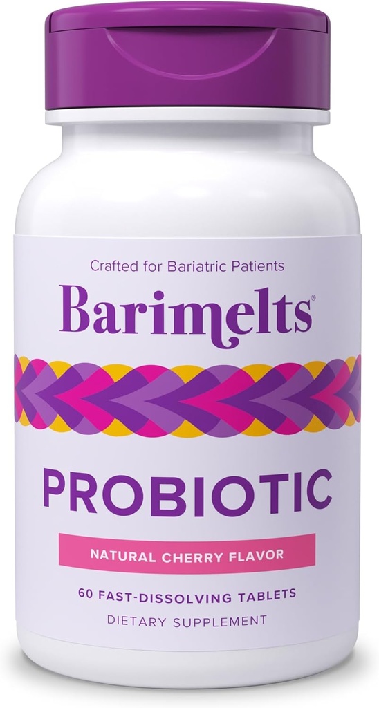 Barimelts Probiotic, 5 miliardi di CFU - 60 Tavole Fast-Dissolving (2-Month) - Probiotici senza zucchero per le donne, Sostegno Gut Salute Dopo Chirurgia Bariatrica, Natural Cherry Flavor