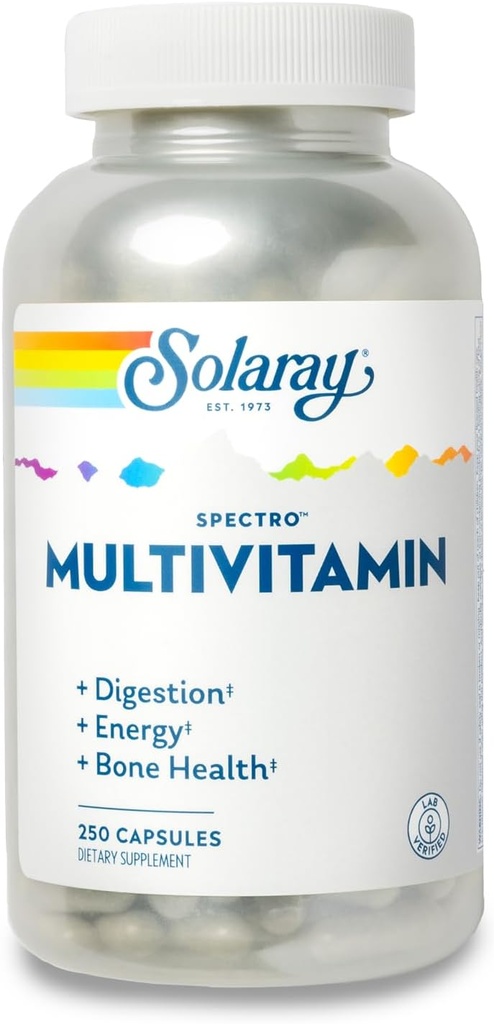 SOLARAY Spectro Multivitamin mit Eisen - Multi Vitamin mit Calcium, Magnesium, Energizing Greens, Kräuter & Verdauungsenzyme - Verdauung, Energie und Knochengesundheitsunterstützung (41 Serv, 250 CT)