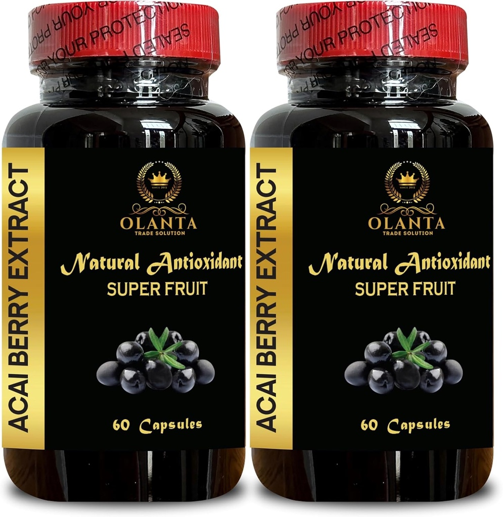 Extract de ACAI Berry - Supliment alimentar organic Acai Berry pulbere, Superfood, Daily Energy Support, Acai pentru Wellness General - 2 Flacoane 120 capsule