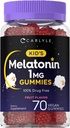 Carlyle Kids Melatonin Gummies | 1 mg 70 Count | Frutta Gummie | Vegan, Non OGM, Gluten Free