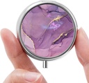 Mini Pill Box, Small Pill Box, Portable Pill Box, Cute Pill Organizer for Vitamins, Medications, Fish Oil and Supplements (Purple Marble)