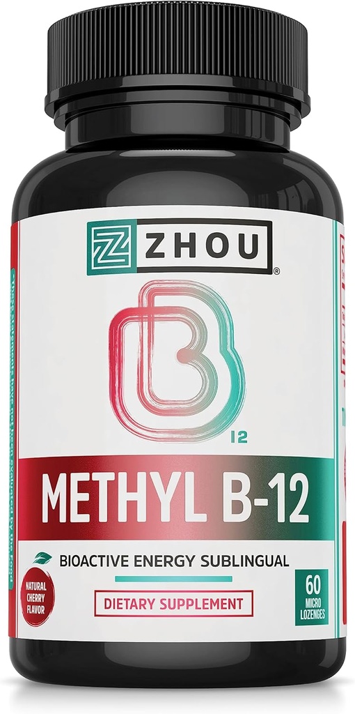 Zhou Metil B12 - Metil B-12 dodatek za ženske in moške, vitamin B12 5000 μg, Vegan prijazno, celično energijo in živčno funkcijo podpora, Metilcobalamin - 60 Micro Lozenges