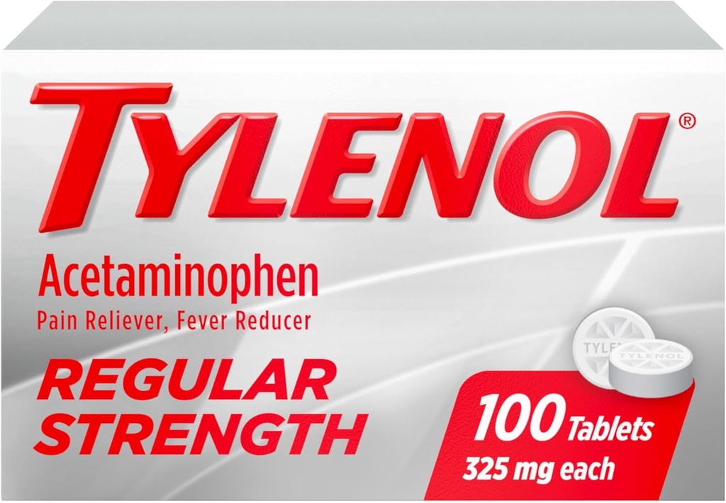 Taulas de força Regular de Tylenol amb 325 mg d'Aceminopen, Fever Reverer i Dolor de Caphead, Backaches, Mucles Aches, Parell i Menstrual Cps, 100 ct
