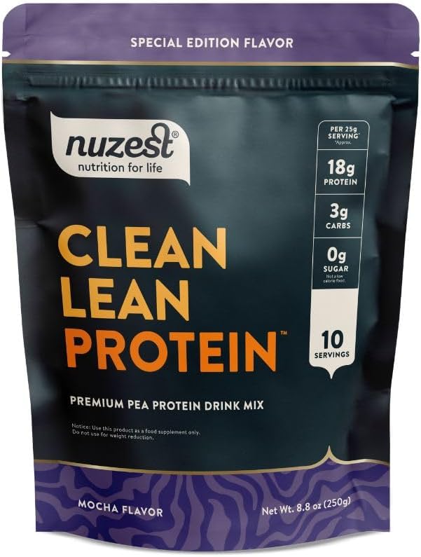 Nuzest - порошок горохових протеїнів - чистий левовий протеїн, Premium Vegan рослина на основі білкового порошку, молочний вільний, клейковини безкоштовно, GMO Вільний білок шаке, Моха, 8,8 oz