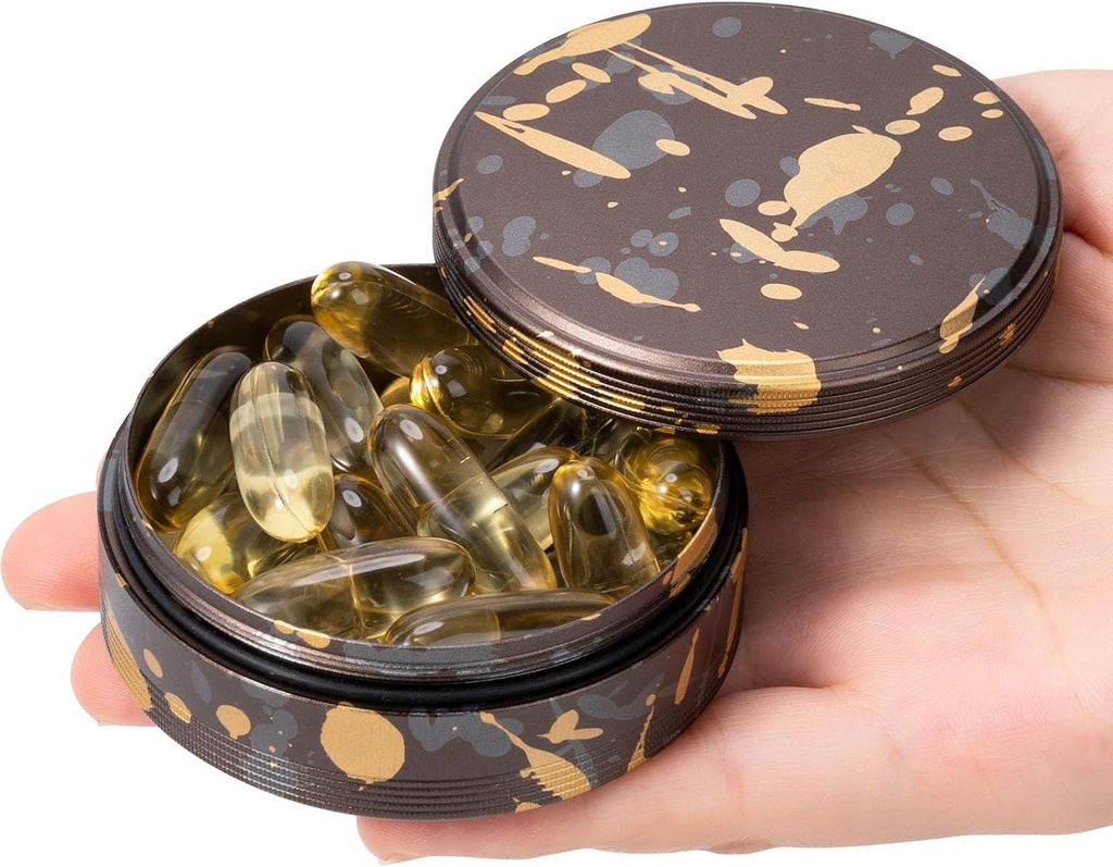 Purse & Pocket üçün Pill Case - Travel üçün Metal Daily Pill Box, Vitaminlər, Balıq Yağı, Ekstrüter