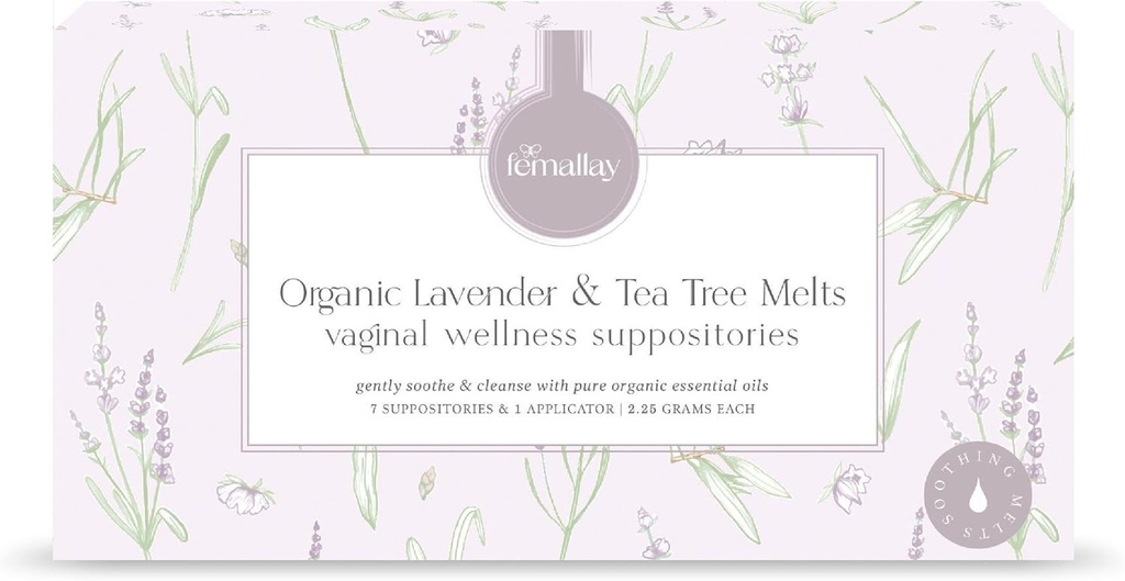 Femallay Organic Lavandă și Ceai Oil Vaginal Curățare Samplers pentru Igienă, 100% Melts naturale pentru Îngrijirea Femininei, Mare pentru Uscăciune și mai mult, 7 Contopiri individuale-Sealed + 1 Aplicator