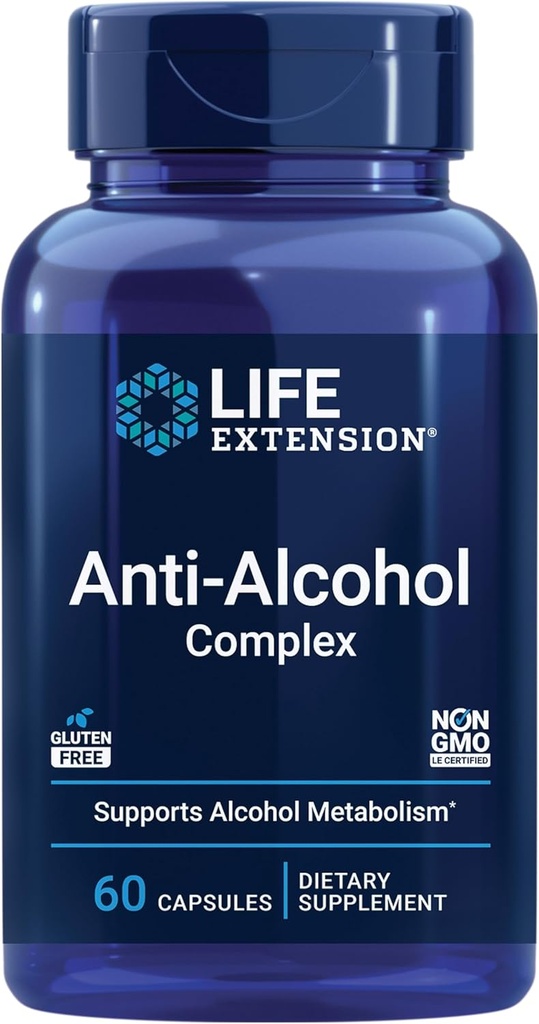 Life Extension Anti-Alcohol Complex, Vitamin C, zink, Grape Seed, Milk Thistle, Clove Extract, stöder hälsosam alkoholmetabolism och optimal leverfunktion, Gluten-Free, Non-GMO, 60 Capsules