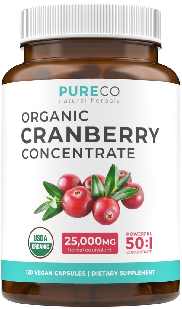 Organic Cranberry Pills - Vegan Supplement for Urinary Tract Health & Kidney Cleanse - Cranberry Pills for Women 500mg 50:1 Cranberry Concentrate Per Serving - Urinary Tract Support - 120 Capsules