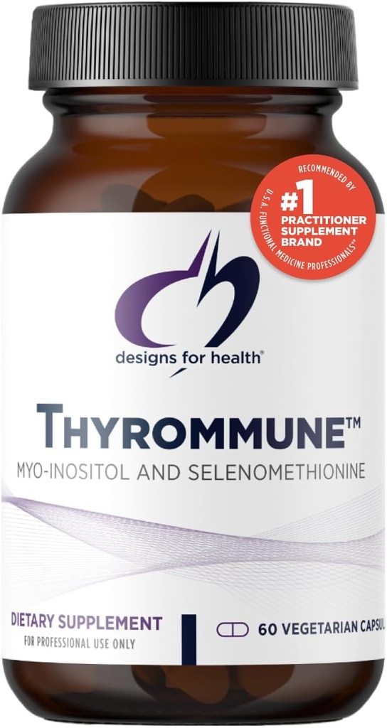 Desenhos para a saúde Thyrommune - Suplemento de suporte da tireóide com selênio (Selenometionina) + Myo-Inositol - Vegan & Gluten-Free (60 Cápsulas)