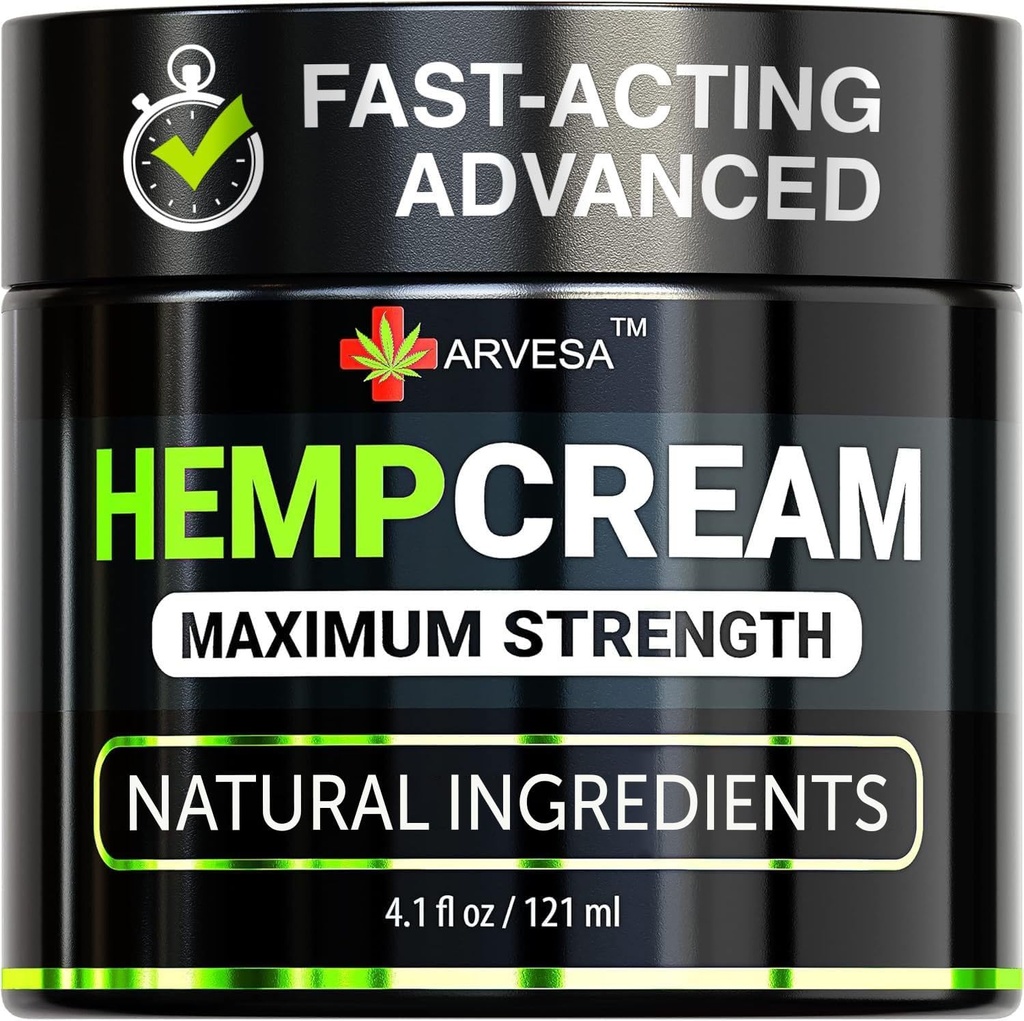 Hamp Cream - Maximal styrka Lotion till Soothe Discomfort - Gel med Arnica, Glucosamine, MSM, Menthol, Aloe Vera, Hamp Oil, Turmeric - Snabb Absorption, Långvarig, Non-Greasy, Pleasant Scent - 4 oz