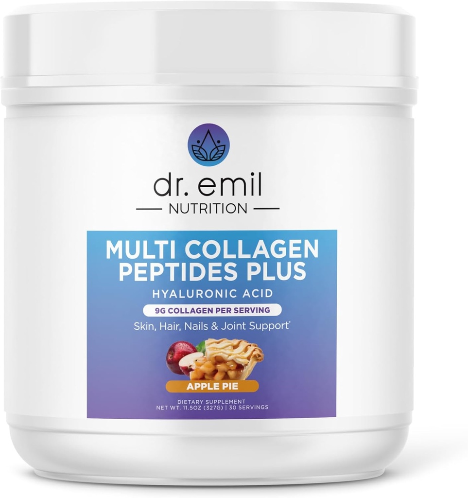 DR. EMIL NUTRITION Multi Colágeno Peptides Plus - Apple Pie Flavor - 9g Colágeno + Ácido Hialurônico - pele, cabelo, unhas e suporte conjunto - Paleo & Keto-Friendly, Não-GMO, 11.3 oz