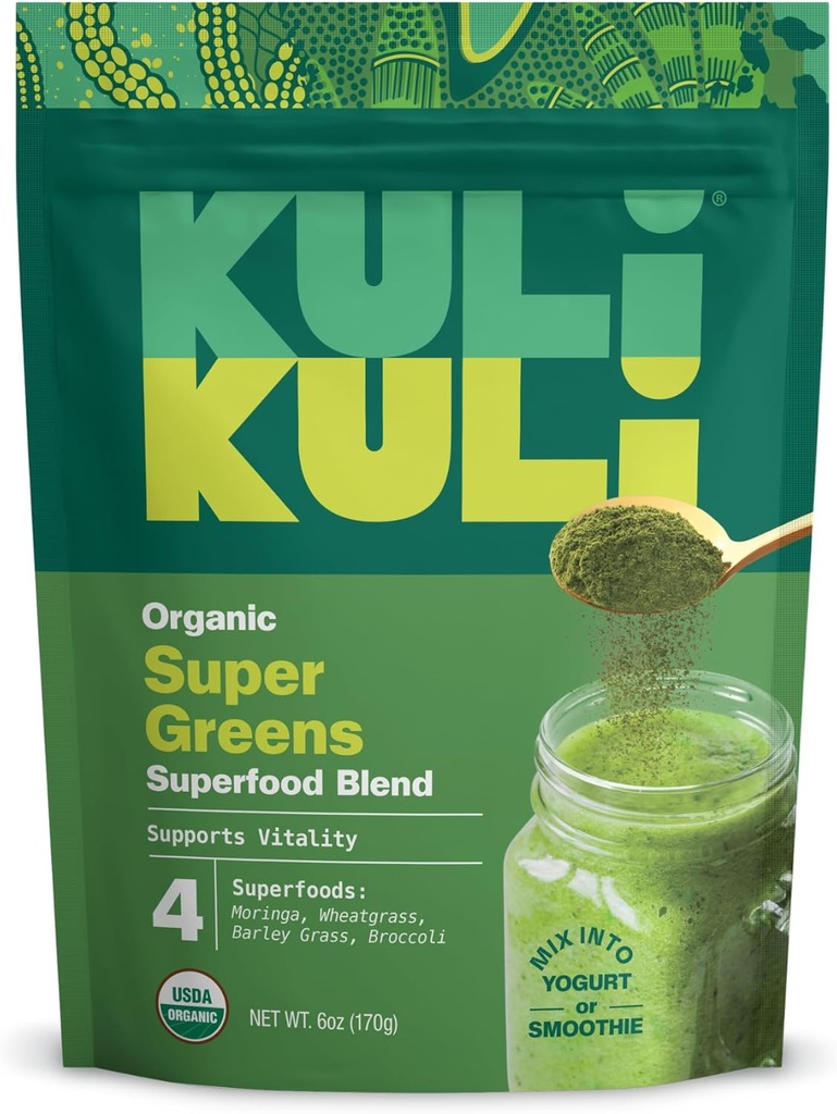 Kuli Kuli Yeşil Güç [6 oz] - Super Greens Toz - Nutrient Dense Moringa, Wheatgrass, Broccoli & Barley Grass Mix - 100% Plant Temel Organik Superfood