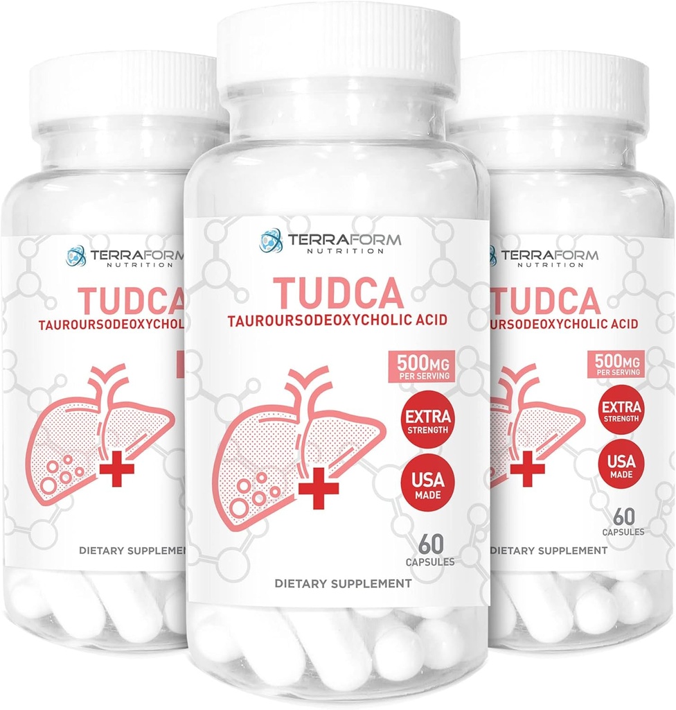 (3 pakiranja) Terraform Pure TUDCA (tauroursodeoksiholna kislina) - 500mg na postrežbo - Čista podpora in zdravje jeter - 60 kapsul