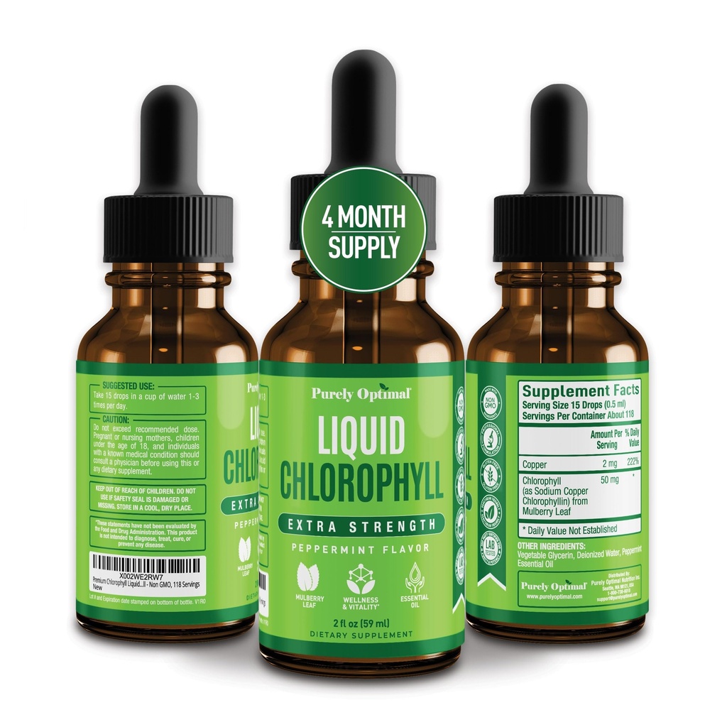 Premium Chlorophyll Liquid Drops - 100% Natural & Gluten Free Liquid Chlorophyll - Non GMO, 118 Servings