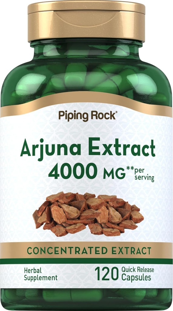 Piping Rock Arjuna Extract , 4000 mg , 120 Capsules | from Arjuna Bark Herb , Concentrated Herbal supplement , Non-GMO, Gluten Free