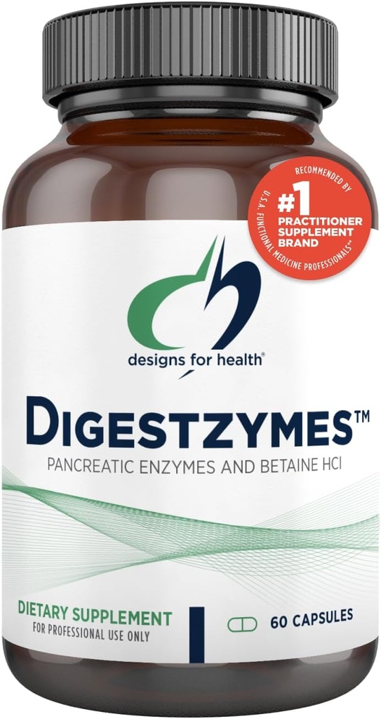 Desain untuk Kesehatan Digestzymes - Enzymes Digeptical + Betaine Hydrochloride untuk Bantuan Gas & Bloating - Pepsin, Ox Bile, Lactase Enzyme & Lipase Enzymes untuk Dibuble (60 Capsules)