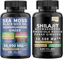 Hav Moss og shilajit Hav Moss Svart Seed Oil Ashwagandha Ginger&shilajit rhodiola rosea panax Ginseng (120 greve)