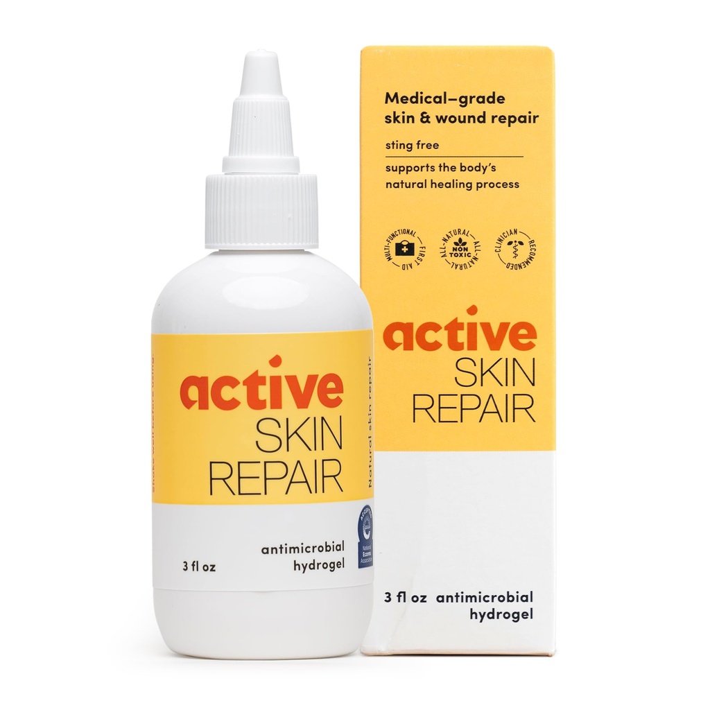 Active Skin Repair First Aid Healing Skin Hydrogel - Natural & Non-Toxic Repairing Ointment with Hypochlorus Acid for Minor Cuts, Wounds, Scrapes, Rashes, Sunburns, & More, 3 oz