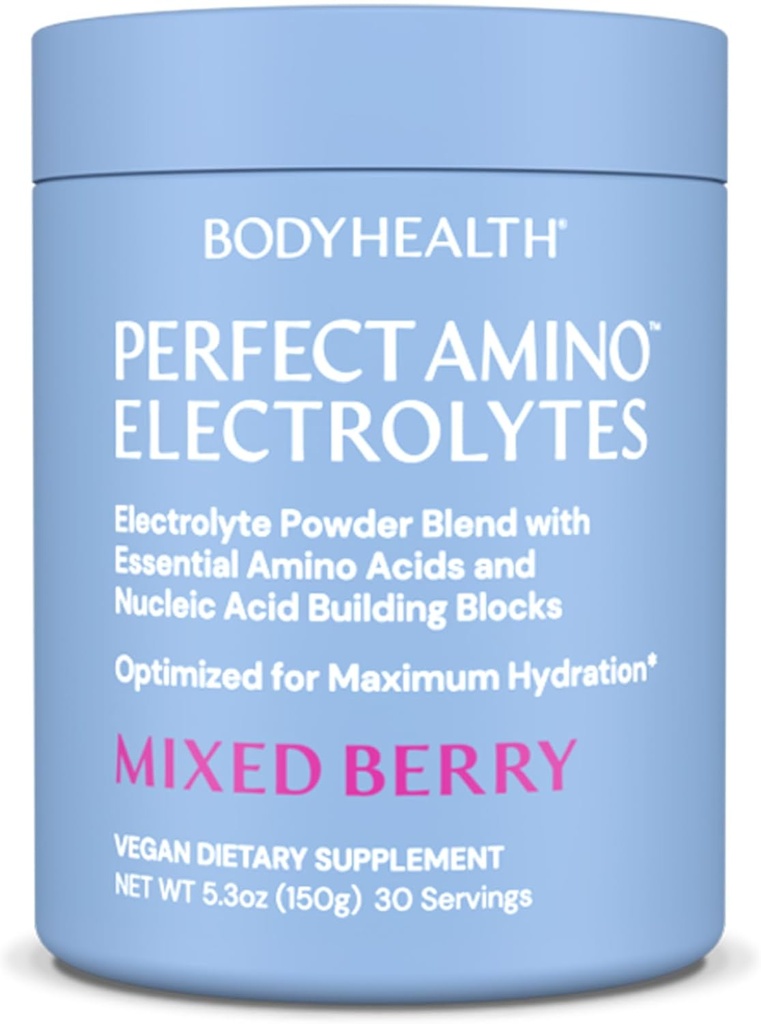 BodyHealth PerfectAmino Electrolytes Powder No Sugar, Keto Sugar Free Jesting Electrolytes Drink Mix, Hydration Powder with Trace Minerals - Mixed Berry - 30 Servings