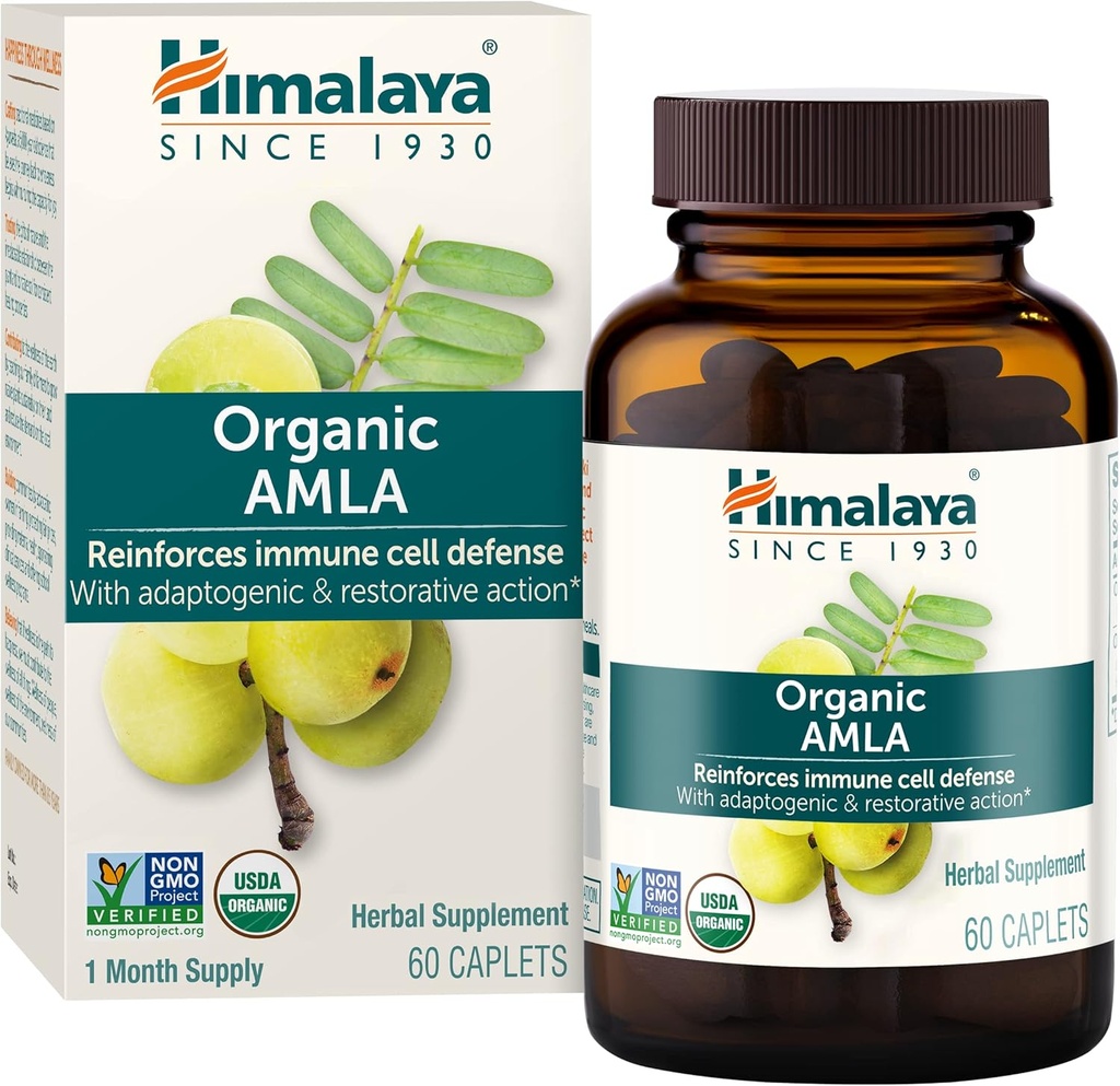 Himalaya Biologische Amla - Herbal Immune Support Supplement met Adaptogeen en Antioxidant - USDA Organic, Vegan, Non-GMO, Glutenvrij, 600 mg, 60 Caplets