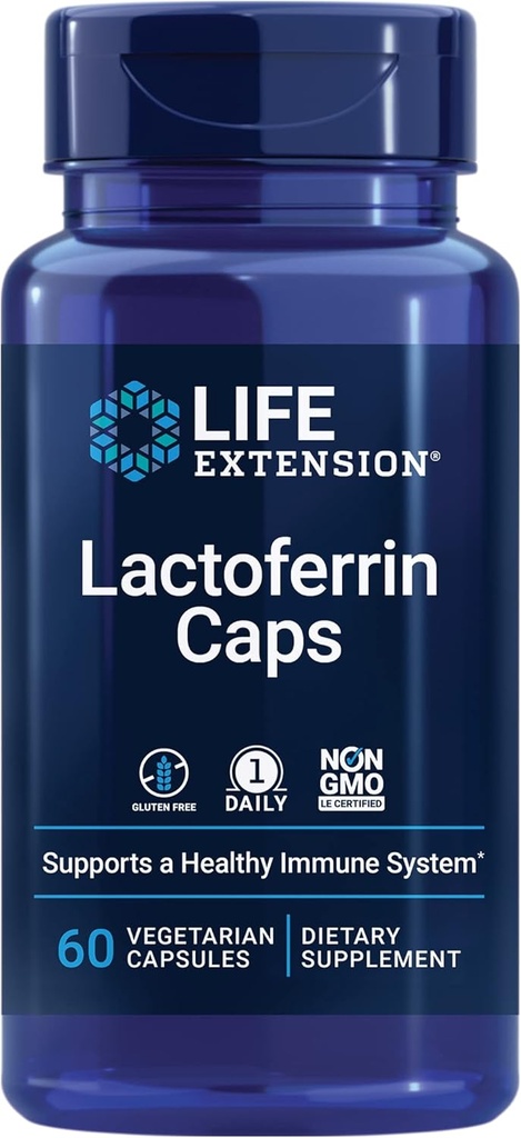 Life Extension Lactoferrin Caps, Sağlıklı Immune Response, GI Support, Vision Health, Gluten-Free, Non-GMO, 1-Daily, Vegetarian, 60 Capsules