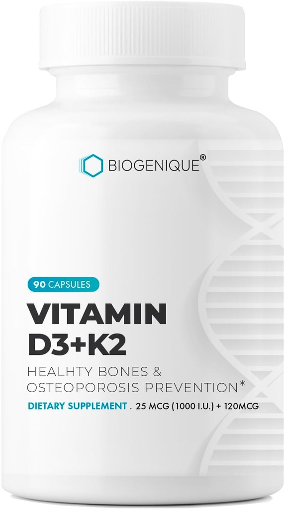 Vitamina D3+K2, Naturals Vitamin d3 25 mcg 1000 I.U. e Vitamina k2 come MK-7 120 mcg - Promuove Cuore, Bone e Salute dei denti - 90 capsule naturali - Non OGM