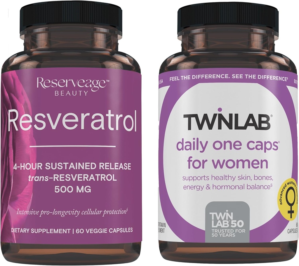 예비 품목 아름다움 Resveratrol 500 mg - 지속된 방출 Trans-Resveratrol - 뇌 & 심장 건강 60 캡슐 & Twinlab TWL 여성 매일 60 ct를 위한 Vegan 산화 방지제 보충교재