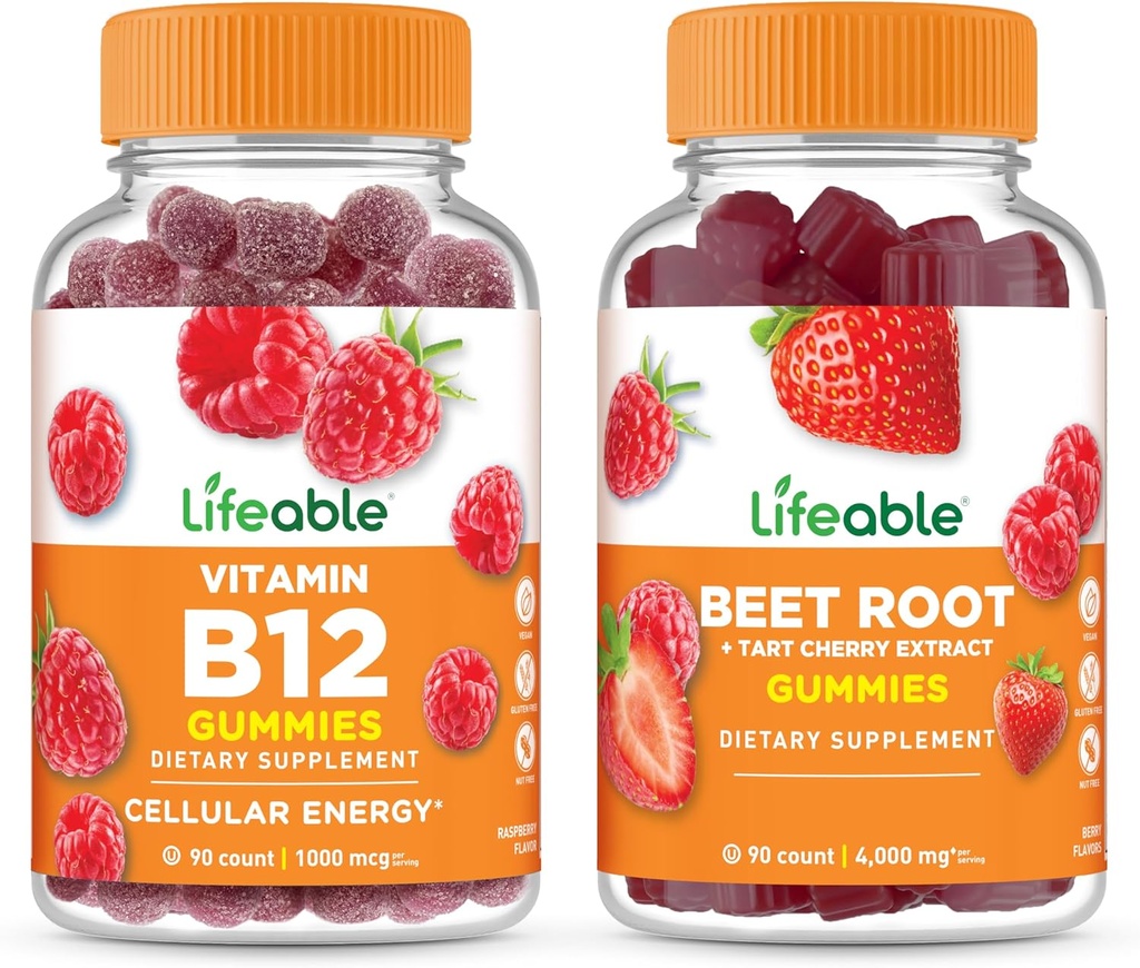 Lifeable Vitamin B12 + Beet Root, Gummies Sche - Great Tasting, Vitamin Supplement, Gluten Free, GMO Free, Chewable