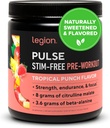 LEGION Pulse Pre Workout Suplemento - Toda bebida de óxido nítrico natural Preworkout para impulsar enerxía, creatina libre, naturalmente doce, Beta Alanina, Citrulline, Alpha GPC (Caffeine Free Tropical Punch)