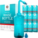 Sinus Tingkat Sinus Rinse Bottle, 500ml dengan 30 Sinus Rinse Paket - Complete Nasal Irrigation System - Neti Pot Nose Pembersih - Nasal Wash Kit untuk Rumah atau Perjalanan - 2 Nasal Rinse Tips dan Tas Penyimpanan