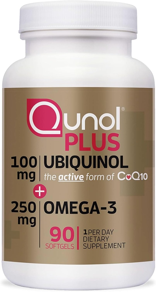 Qunol Plus Ubiquinol CoQ10 100mg 配Omega 3 鱼油 250mg 超强抗氧化剂补充剂 90 Counter