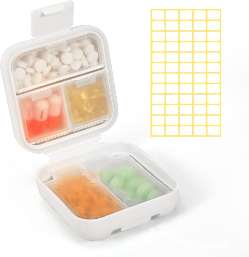 Dynippy Daily Pill Organizator 5 Kompartmenti Prenosni Vlažilni dokaz majhna tabletka Primer za Žepke tabletke Potovanja Tablete Box Portable Medicine Vitamin Fish Oil Holder Container (bela)