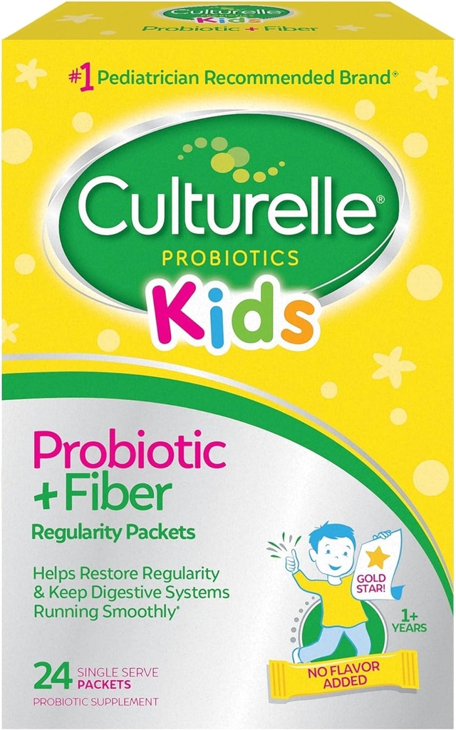 Culturelle Kids Probiotic + Fiber Packets (Ages 3+) - 24 Count - Digestive Health & Immune Support - Helps Restore Regularity