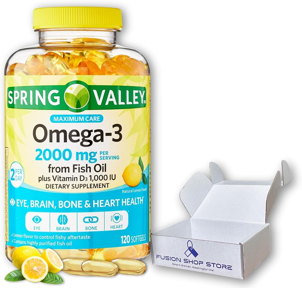 Omega 3 2000mg mềmgels- Fish Oil, 120ct (Pack của 1), hộp của cửa hàng Fusion
