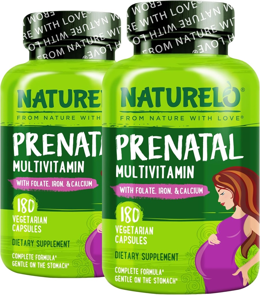 NATURELO Prenatal Multivitamin mit gentle Chelateisen, Methyl Folat, Plant Calcium & Choline - Vegan, Vegetarisch - Non-GMO - Glutenfrei - 180 Kapseln - 4 Monate Versorgung (Pack von 2)