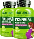 NATURELO Prenatal Multivitamin with Gentle Chelated Iron, 메틸 Folate, 식물 칼슘 & Choline - 채식주의, 채식주의 - 비 GMO - 글루텐 무료 - 180 캡슐 - 4 개월 공급 (팩 2)