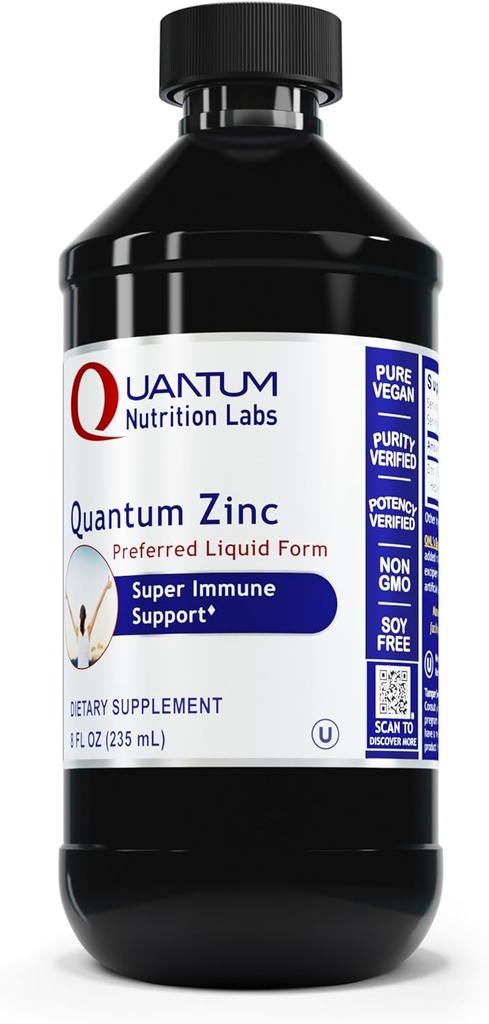 Quantum Nutrition Labs Cink - Folyékony Cink cseppek, Cink-kiegészítők, Cink-tinktúra felnőttek számára, 25 mg Cink-szulfát per szerving a metabolikus funkció és immuntámogatás - 8 Fl Oz palack