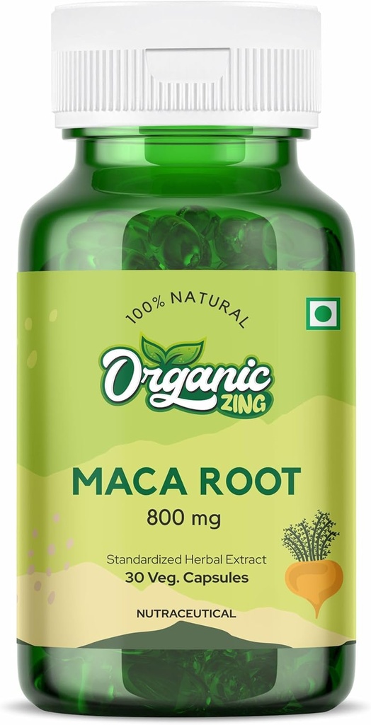 OrGANIC ZING Maca Root Negre, Vermell, groc És una Resmedria natural Això es pot usar per tractar alguns objectius de salut - 800 mg per Serving (30 Capules) paquet de 1