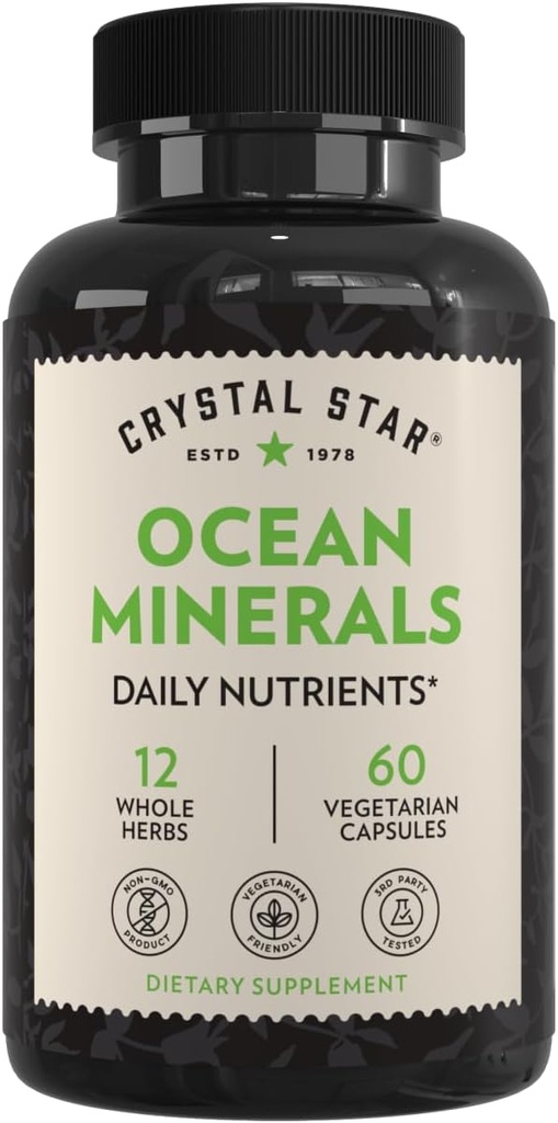 Crystal Star Ocean Minerals Supplement (60 kapslar) - Daglig Herbal Supplement för benhälsa & Collagen - Sea Buckthorn, Spirulina & Organic Alfalfa - Non-GMO