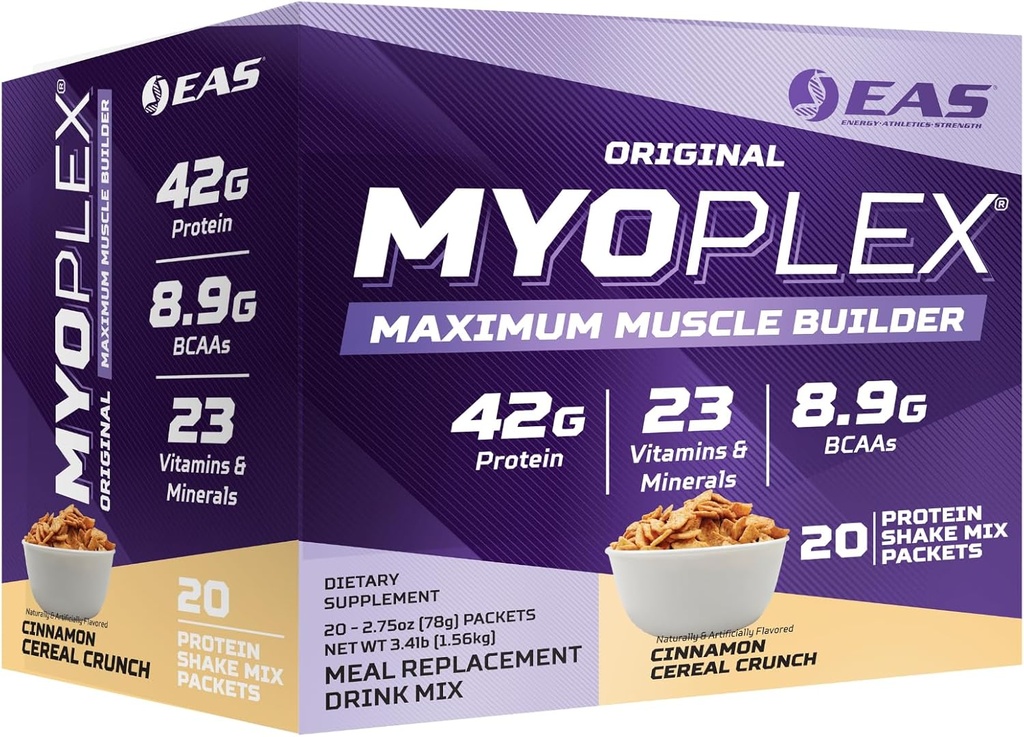EAS Experimental and Applied Sciences Original Myoplex Maksimum Muscle Builder, Meal Reqment Protein İçki Mix | Quality Protein Mix | 42g Protein | 20 Bireysel Packet (Cinnamon Cereal Crunch)