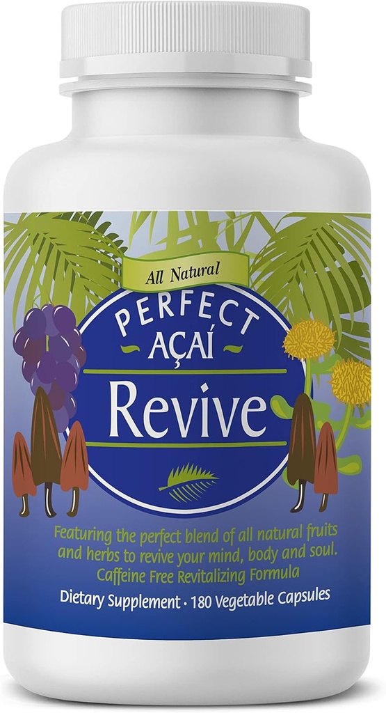 ملحقات مثالية - مجلة Acai Revive - 180 Capsules - Organic Acai, Cordyceps, Grape Seed Extract " Rhodiola Rosea